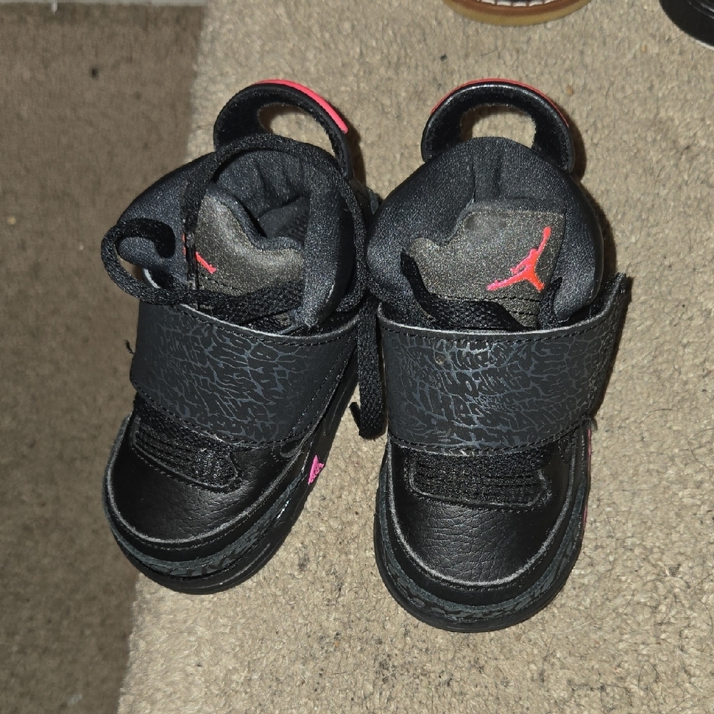 Black and Pink High-Top Sneakers with Velcro Strap